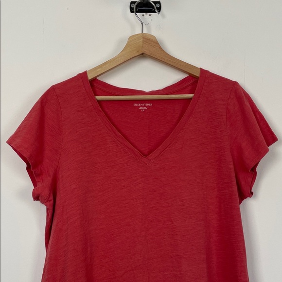 Eileen Fisher Organic Cotton Short Sleeve Women L Red V-Neck Pullover Tunic Top - Picture 3 of 8